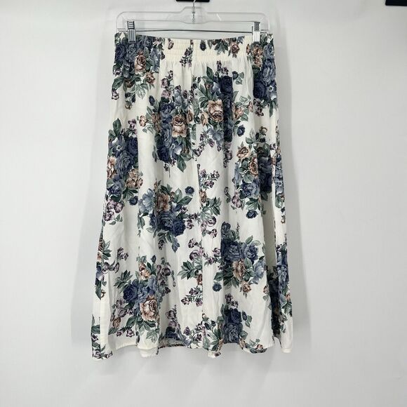Womens VTG Fritzi CA L Flowy Skirt Midi Pleated Floral Roses Flared Modest - Picture 4 of 12